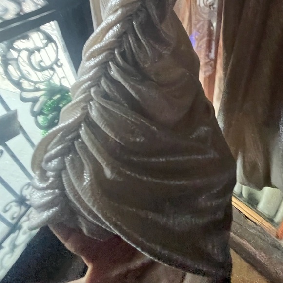 Express Shimmering Silver Dress or Top w Rutched Sides and Dramatic Sleeves EUC - Picture 5 of 7